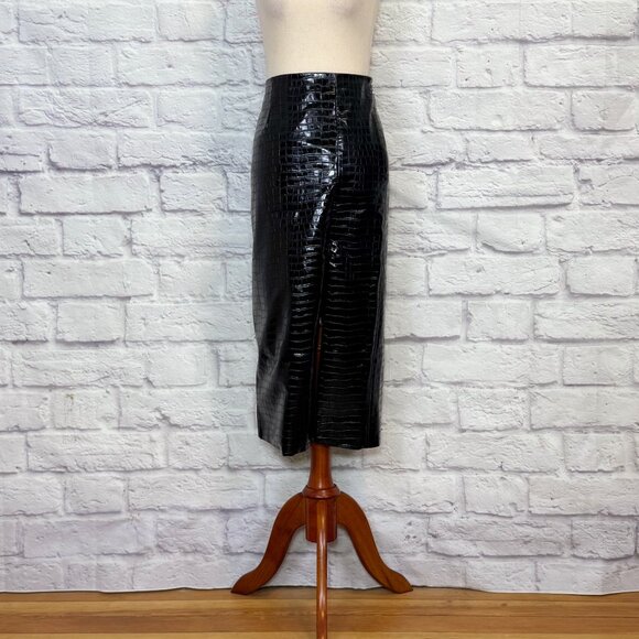 Rotate Birger Christensen Black Leeds Faux Croc-Effect Midi Skirt - Picture 1 of 9